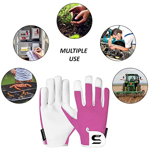 Leather Gardening Gloves Ladies and Mens Thorn Proof Garden Gloves for Women and Men Ideal Gardening Gifts Durable Goatskin Work Gloves (S, Pink)