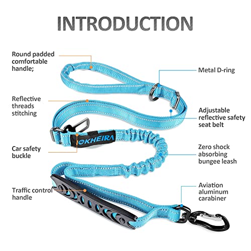 Dog Lead, Adjustable Dog Lead with Safety Belt for Dogs, Comfortable Padded Handle and Reflective Thread (Light Blue)