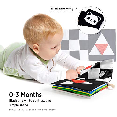 URMYWO Baby Books 0-6 Months,Sensory Toy Books High Contrast Black and White Touch and Feel Soft Books for Newborn Infants Toddler Soft Toys Gifts