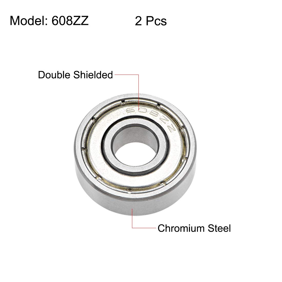 sourcing map 608ZZ Deep Groove Ball Bearings 8mm x 22mm x 7mm Double Shielded Chrome Steel Z2 2pcs