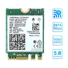 Podazz Intel AX200 NGW WiFi Card, Dual Band 2.4GHz 574Mbps/5GHz 2.4Gbps WiFi 6 Network Card, Bluetooth5.0 Wireless Network Adapter for Windows 10 64Bit/Google Chrome OS/Linux, M.2/NGFF