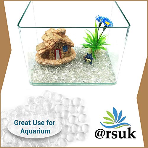 ARSUK Glass Pebbles Decorative Stones Beads Nuggets Gems Mosaic Tiles for Vases Craft Garden Bowls Fish Tank (70-80 Clear Pebbles)