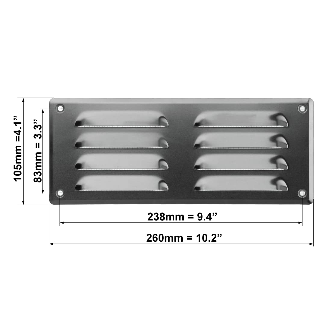 260x105mm / 10x4 inches inch Aluminium Metal Air Vent Grille Cover with Insect Mesh - Ventilation Cover