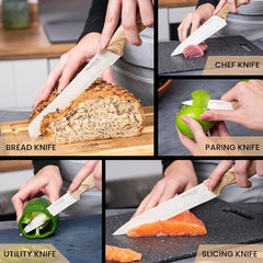 nuovva Professional Kitchen Knife Set – 5pcs Cream Granite Kitchen Knives – Stainless Steel Granite Non Stick Blades – Chefs, Filleting, Bread, Paring and Utility Knives