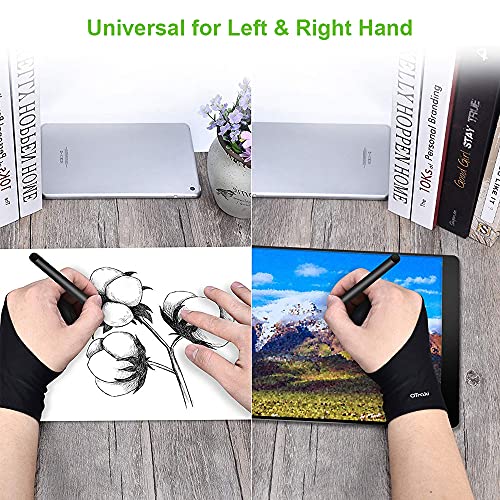 OTraki Artist Glove Anti-fouling Digital Draw Glove 4 Pack High-elastic Lycra Fiber Two Finger Gloves Free Size for Graphics Drawing, Tablet, Pad and Art Creation for Right Hand or Left Hand