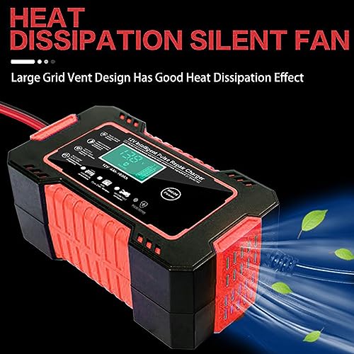 12V/6Amp Car Battery Charger, Smart Fully Automatic Battery Charger with Temperature Compensation for Most Types of Lead Acid Batteries, Red, AC Connection Required