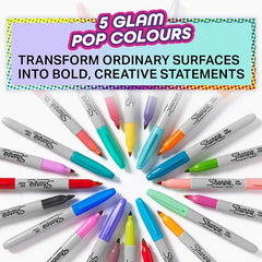 Sharpie Glam Pop Permanent Markers   Fine Point for Bold Details   Assorted Vibrant Colours   5 Marker Pens