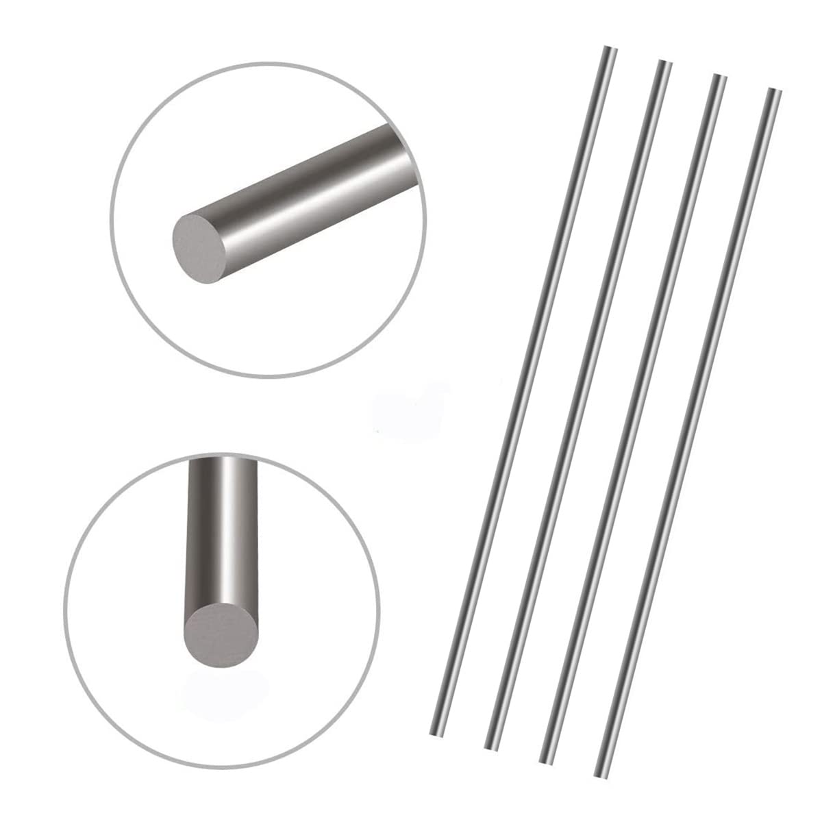 5 Pcs 304 Stainless Steel Round Rod, 3mm x 300mm Solid Shaft Rods Lathe Bar Stock Solid Round Rod, Silver