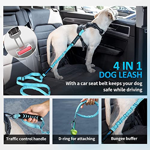 Dog Lead, Adjustable Dog Lead with Safety Belt for Dogs, Comfortable Padded Handle and Reflective Thread (Light Blue)