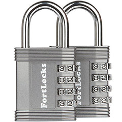 FortLocks Padlock Set - 4 Digit Combination Lock for Gym Outdoor & School Locker, Fence, Case & Shed – Heavy Duty Resettable Set Your Own Combo – Waterproof (Silver, 2 Pack)