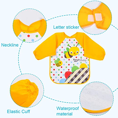 Vicloon Bibs with Sleeves, 4 Pcs EVA Unisex Feeding Baby Bibs Waterproof Long Sleeve Bib Apron Lovely Cute Cartoon Bibs for Infant Toddler 6 Months to 3 Years Old