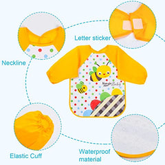 Vicloon Bibs with Sleeves, 4 Pcs EVA Unisex Feeding Baby Bibs Waterproof Long Sleeve Bib Apron Lovely Cute Cartoon Bibs for Infant Toddler 6 Months to 3 Years Old