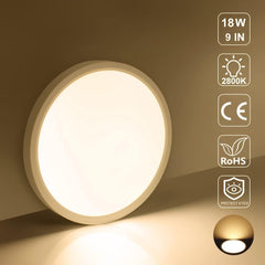 LightingWill 8.9 Inch LED Flush Mount Ceiling Light Fixture, 2800K Warm White, 1800LM, 18W, Flat Modern Round Lighting Fixture, 180W Equivalent White Ceiling Lamp for Kitchens, Bedrooms.etc.