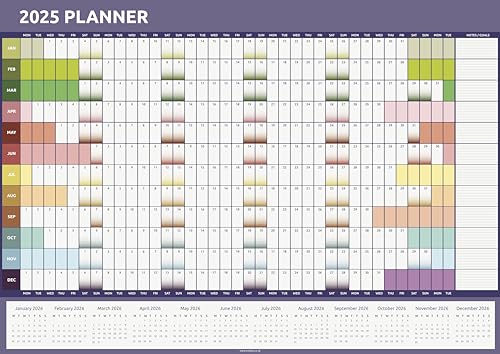 2025 Wall Planner Calendar A1 Size (84cm x 59cm) Full Year to view Calendar Home Office Work Full Year (Rainbow)