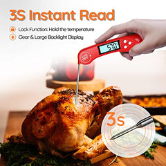 DOQAUS Cooking Thermometer, Digital Instant Read Food Thermometer Meat Thermometer Kitchen Thermometer with Foldable Probe, Backlit LCD Screen, Auto On/Off for BBQ, Grill, Suger, Milk, Deep Fry (Red)