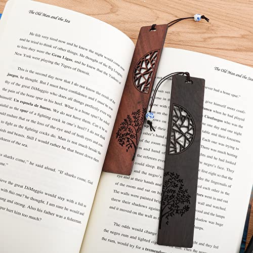 cobee Wooden Bookmarks for Book Lovers, 2 Pieces Handmade Wood Book Mark Natural Hollow Craft Bookmark Vintage Bookmark Gift for Women Men Students (A)