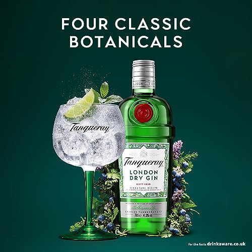 Tanqueray London Dry Gin   41.3% vol   70cl   Signature Recipe   Made with 4 Gin Botanicals   Enjoy in a Gin Glass with Ice & Tonic   Distilled 4 Times