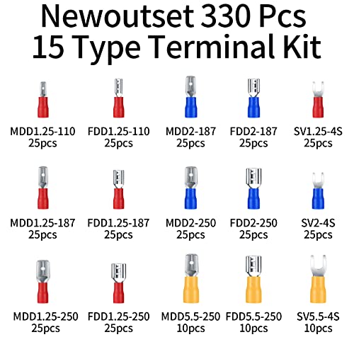 330 Pcs Cable Lugs Set, Electrical Crimp Connectors, Insulated Electrical Male and Female Flat Spade Cable Wire Terminals Connectors, 2.8mm /4.8mm/6.3mm