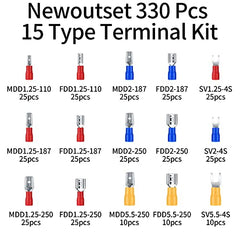 330 Pcs Cable Lugs Set, Electrical Crimp Connectors, Insulated Electrical Male and Female Flat Spade Cable Wire Terminals Connectors, 2.8mm /4.8mm/6.3mm