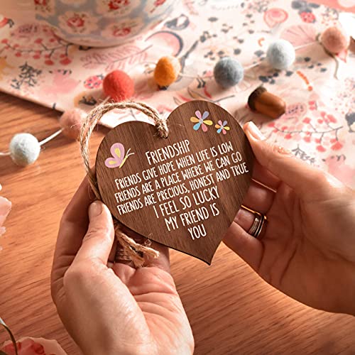 I’m lucky my friend is you   best friends wooden hanging heart   sentimental inspirational gift for cheer up women   friendship present uk   her girls woman