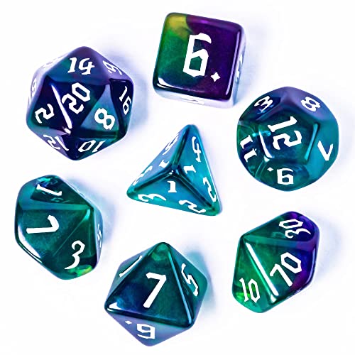 Cusdie 7Pcs/Set DND Dice Set D&D Polyhedral Dice for Dungeons and Dragons Role Playing Dice Games RPGs (4 Colors-Green/Purple/Blue/Yellow)