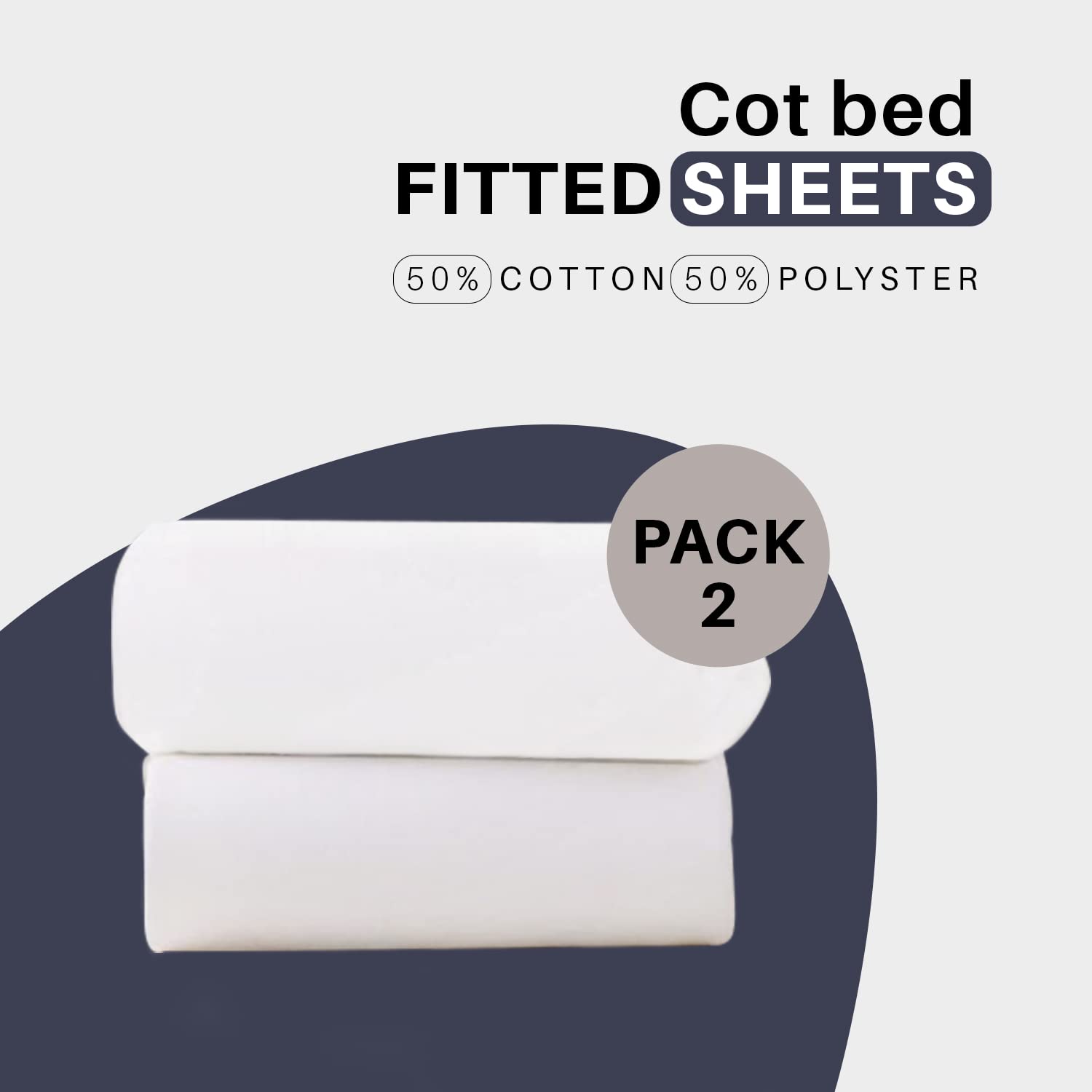 2 X Cot Bed Fitted Sheets, 70 x 140 cm Easy Care Fine Quality (White-70 x 140cm)