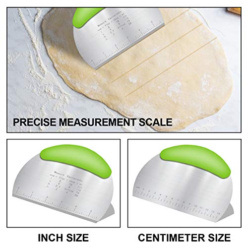 Vicloon 3 Pcs Dough Scraper Cutter, Stainless Steel Dough Scraper with Handle and Measuring Scale, Plastic Pastry Cutter Chopper Butter Cream Smoother Shape Spatulas for Cake Pizza Bread Cutting