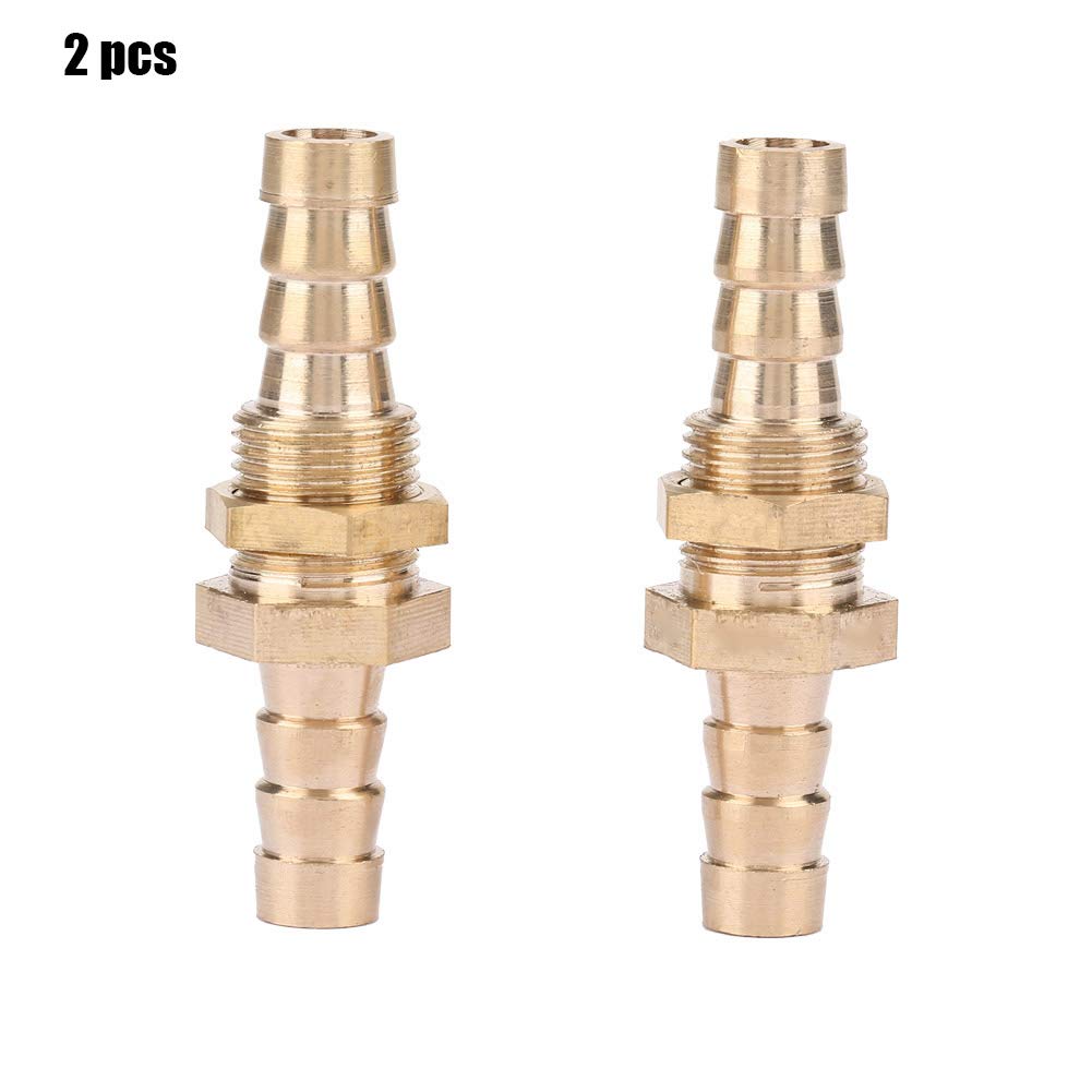 Brass Bulkhead Pipe Fitting, Akozon Brass Barbed Bulkhead Fitting 2 Pcs Hose Barb Brass Coupler Connector Adapter(8mm)