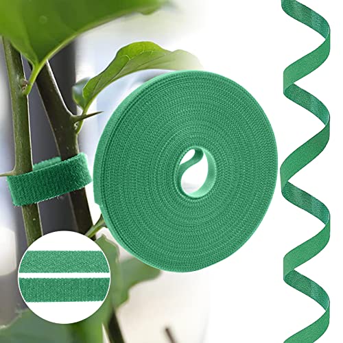 URAQT Green Garden Plants Tie,Tape Plant Ties Self Adhesive Tape Hook Loop Garden Strips Adjustable Tree Ties Plant Stake Cane Supports Wrap Tape for Gardening Sticky Strips (10m)