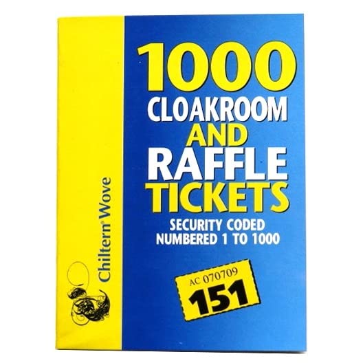 JKG® 1-1000 RAFFLE & CLOAKROOM TICKETS BOOK - Bingo Ticket Book 1-1000   Lucky Draw Prize Games   Charity Lottery Events Gifts   Security Coded   Assorted Colours