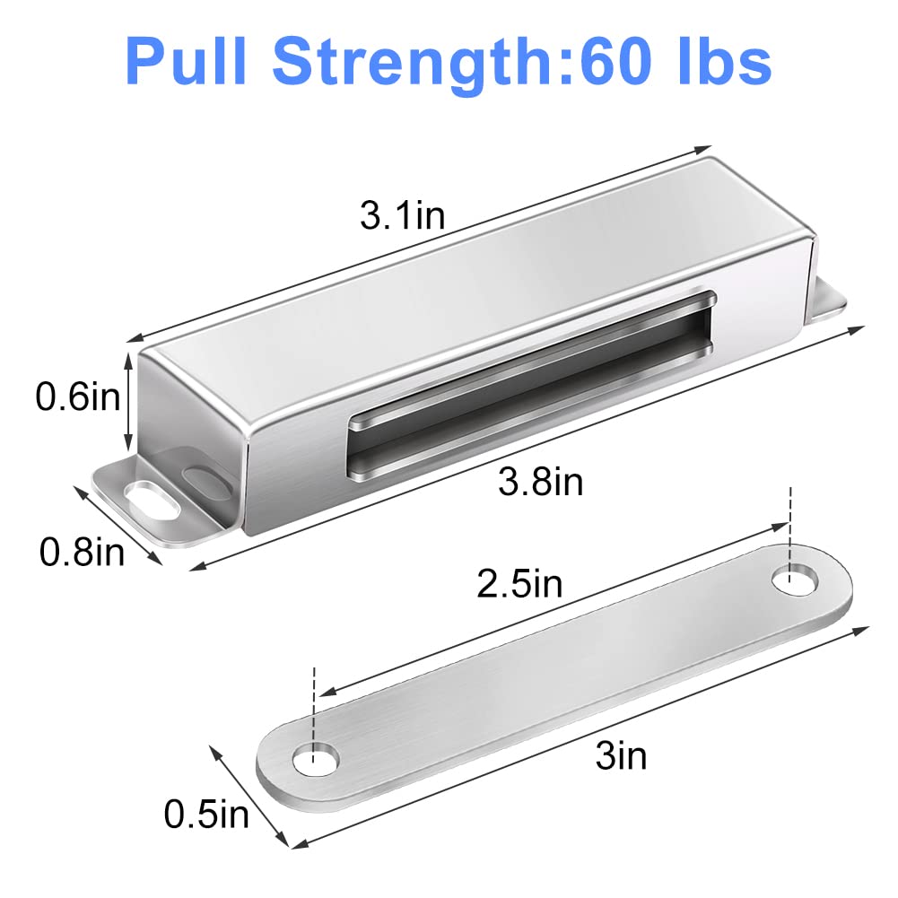 Onarway Magnetic Door Catch 30KG Pull Strong Magnet Cabinet Latches Magnetic Hardware Stainless Steel Chrome Door Closer for Bathroom Kitchen Sliding Door Window Cupboard (60lbs Strength 2 Pack)