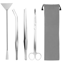 Aquarium Aquascape Tools Kit, 4 in 1 Anti-Rust Aquatic Plant Aquascaping Tool Stainless Steel Black Tweezers Scissors Spatula for Aquarium Tank Clean Fish Tank Aquascape Tools Sets (Silver)