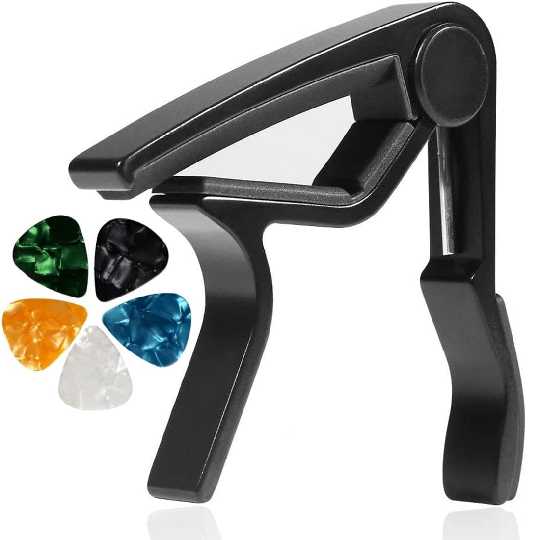 AidShunn Guitar Capo Quick-Change Capotastos Guitar Clip Aluminum Capo with 5 Picks 0.71mm Random Color for Acoustic and Electric Guitar, Ukulele, Mandolin and Banjo