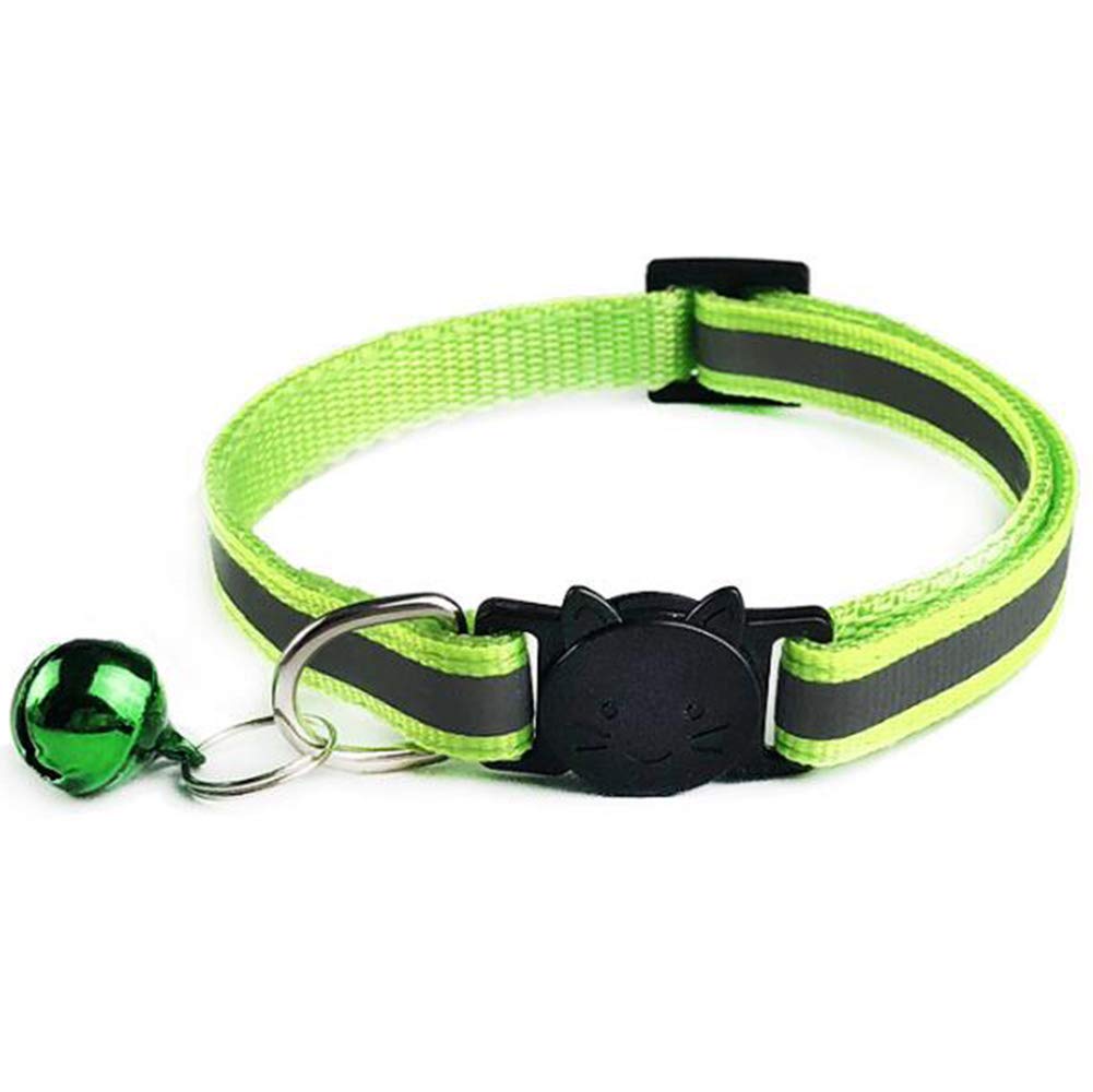 Tafeiya 12x Reflective Design Adjustable Cat Collars More Safety Quick Release Safety Buckle with Bell (Fluorescent Green)