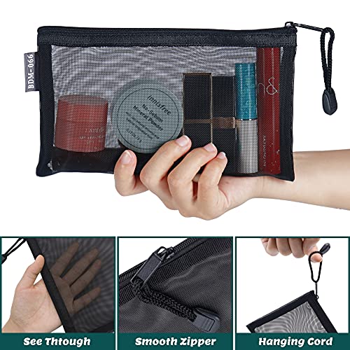 GINOYA Small Mesh Toiletry Bags, 6pcs Nylon Makeup Pouches with Zipper for Cosmetic Home Office Purse Diaper Bag (Black)