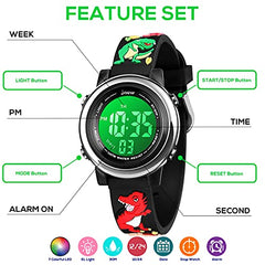 Bigmeda Kids Digital Watch, 3D Cartoon Sports Watch for 3-10 Year Boys Girls, Time Date Display, 7 Color Backlight, Stopwatch, Alarm Functions Kids Waterproof Wrist Watch (Dinosaur)