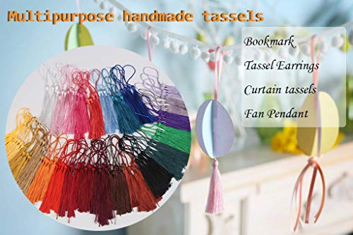 DERAYEE 100 PCS Silky Handmade Tassels Bookmarks Tassel Craft Floss Tassel with Cord Loop for Jewelry Making DIY Projects (assorted 25 Colors)