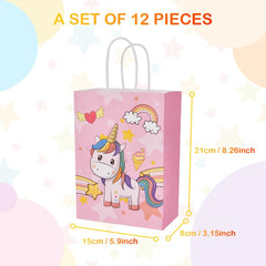 Flintronic 12PCS of paper bags, Unicorn Gift Bags for Kids, Candy Paper Bags with Handle for Halloween Christmas Baby Birthday Party Supplies - 21x15x8cm