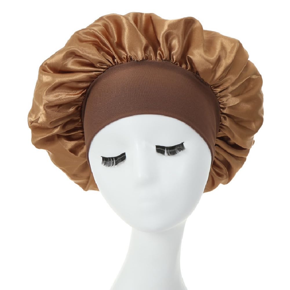 Hair Bonnet for Sleeping, Wide Elastic Band Satin Bonnet Silk Bonnet Shower Cap for Women Girls Makeup Hair Care Elastic Hat Soft Sleep Cap Satin Head Cover for Night Sleep Curly Hair Protection