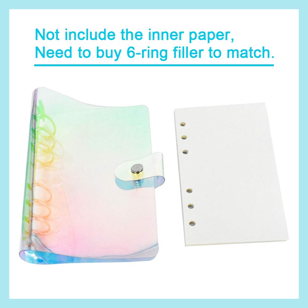 Smarpau A6 Binder Cover, Rainbow Clear Soft PVC 6 Hole Ring Binder Refillable Paper Binder Waterproof Loose Leaf Notebook Folder Personal Planner Binder Cover for Home School and Office Writing Supply