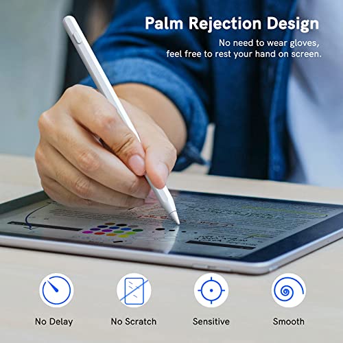 Pencil with Palm Rejection and Wireless Charging Stylus Pen Compatible with 2018-2024 Apple 6th~9th Gen Pro 12.9/11' Air 3rd-5th Mini 5th/6th