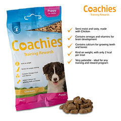 COACHIES Puppy Training Treats 75g, Chicken Flavour, Semi-Moist Low Calorie Dog Training Treat Reward, Soft & Healthy Treats, Perfect to use with Clicker Training, Suitable Puppy Treats from 8 weeks