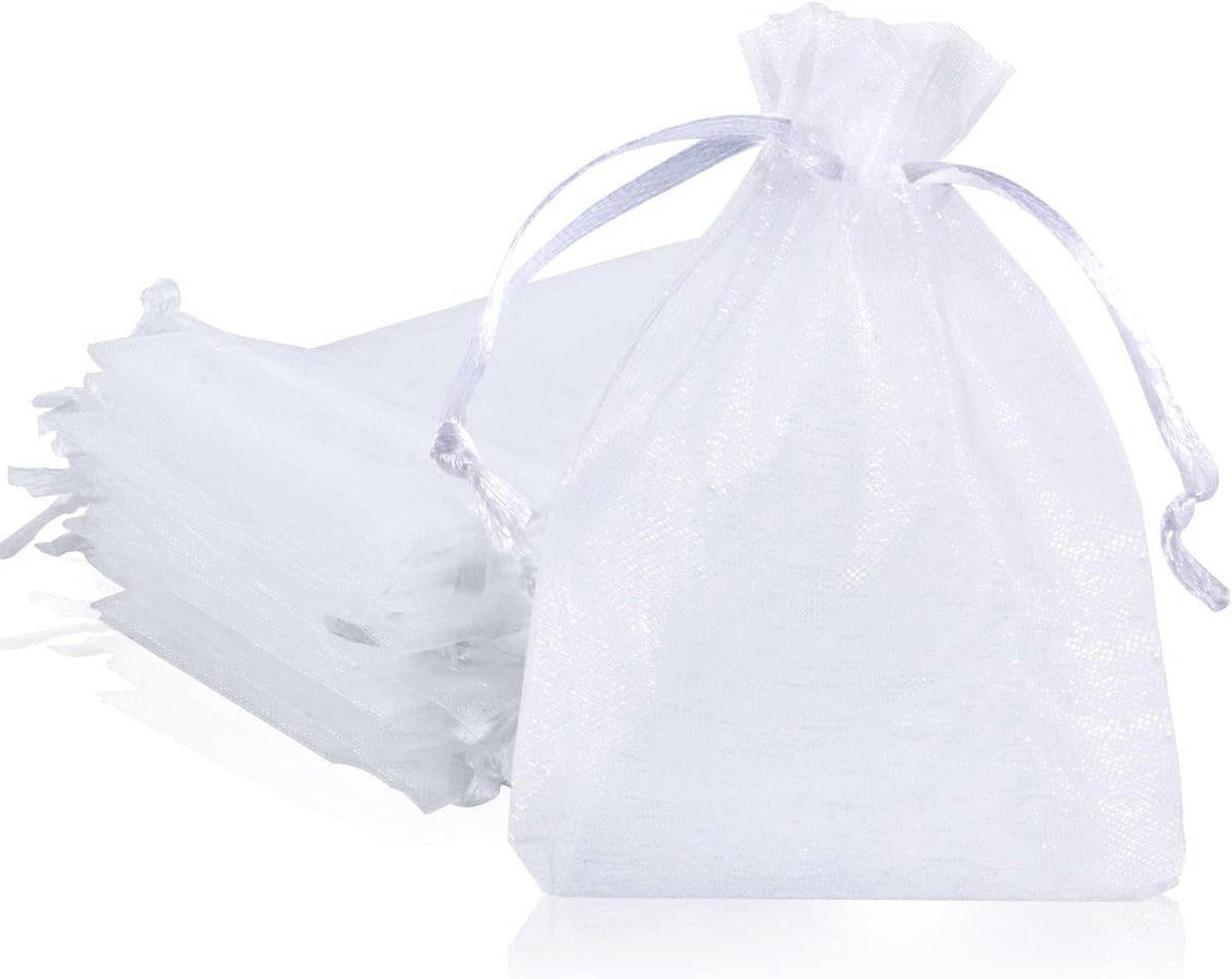 OWill Pack of 50 Organza Gift Bags, 7×9cm White Organza Gift Bag Perfect for Wedding, Christmas, Birthday, Anniversary Party Supplies