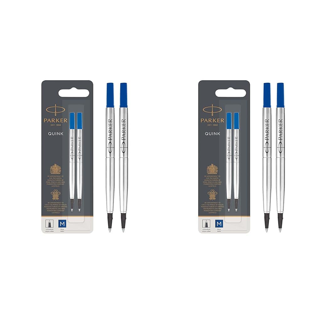 PARKER Rollerball Pen Refills   Medium Point   Blue QUINK Ink   2 Count (Pack of 2)