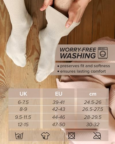 vitsocks Men's Extra Wide Loose Fitting Diabetic Socks (3 PAIRS) Swollen Feet Ankles Legs, beige, 6-7.5