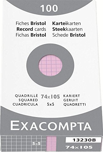 Exacompta - Ref 13230B - Bristol Squared Record Cards (Pack of 100) - A7 in Size, 205gsm Card, Compatible with Printers - Suitable for Exam Revision & Notes - Pink