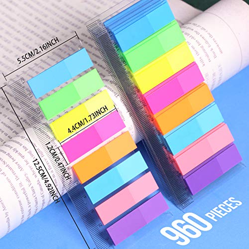 8 Colors Sticky Index Tabs Flags, 960pcs FANDAMEI Writable Flag Page Markers Index Stickers Bright Colors Small Sticky Notes Flags for School Office, Mini File Tabs Flags as Reading Notes Book Markers