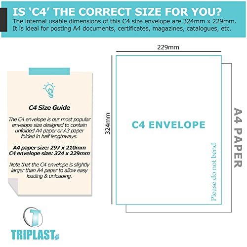 Triplast 10 x A4 C4 Manilla Hard Board Back Envelopes (324 x 229mm) - Cardboard Backed Please Do Not Bend Envelope with Peel & Seal Strip - Perfect for Mailing, Posting & Storing Important Documents