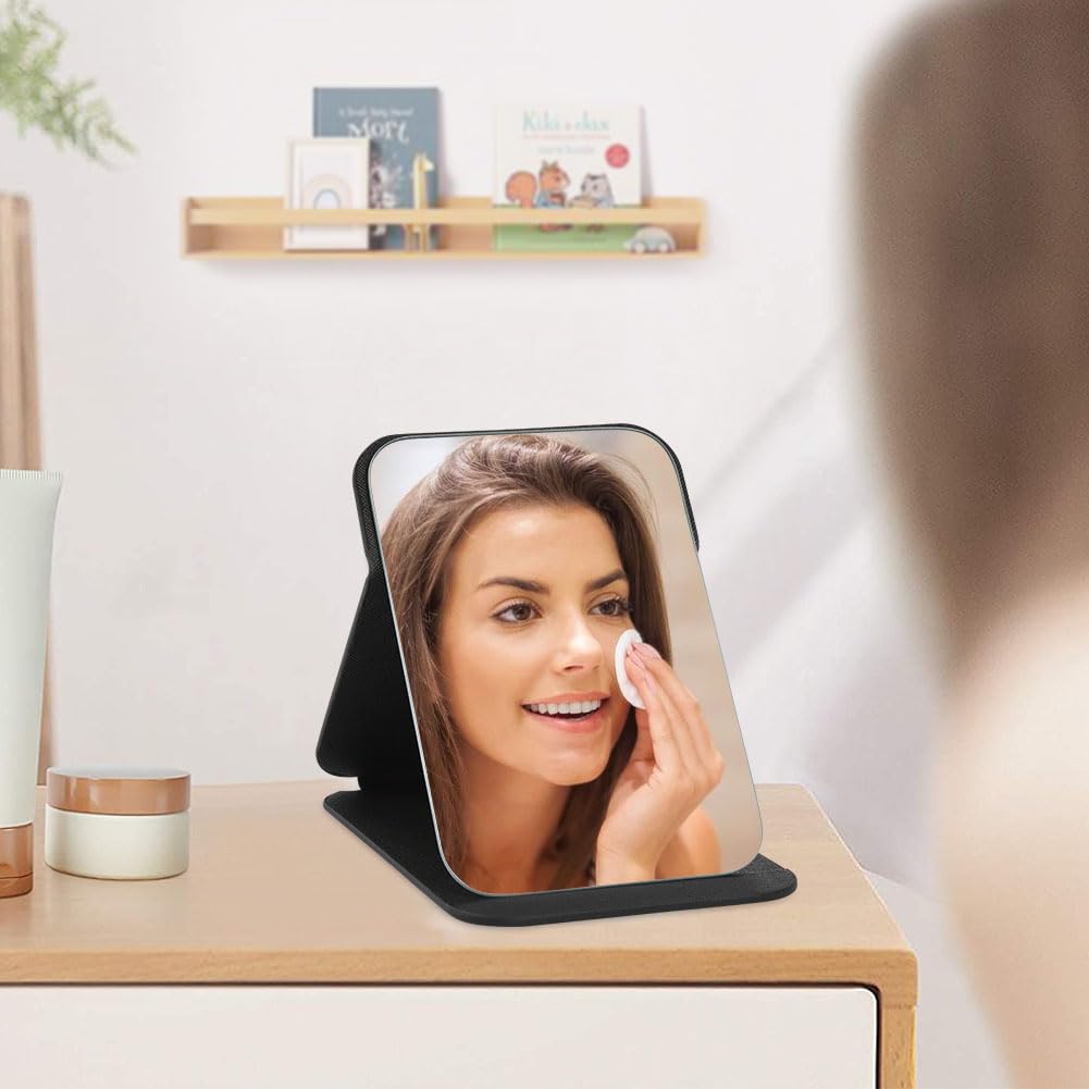 OSDUE 16 * 11cm Folding Tabletop Mirror with PU Leather Makeup Mirror, Portable Travel Mirror, Folding Mirror with Stand Portable, Desktop Vanity Mirror for Office Desk,Vanity Table, Travel, Camping