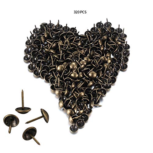 320 Pcs Upholstery Nails, Upholstery Tacks Pins, Furniture Decorative Thumbtacks, Antique Push Studs Pins, Drawing Picture Chairs Carpet Nails Pins Studs Tacks - 11x17 MM/Silver (Bronze)